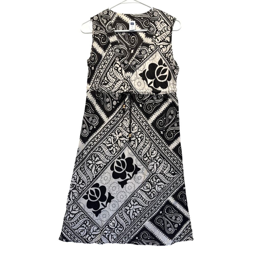 Gap Outlet Lightweight‎ Women SunDress Boho Black White Midi Drawstring Waist S